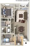 The Goose Aloha, Oregon 2 Bedroom 1 Bath B 3D Floor Plan The Goose Aloha, Oregon 2 Bedroom 1 Bath B 3D Floor Plan